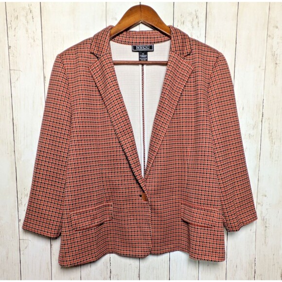 NYCC Jackets & Blazers - Vintage Houndstooth Blazer Red Navy Check Womens XL Preppy Retro Academia Office
